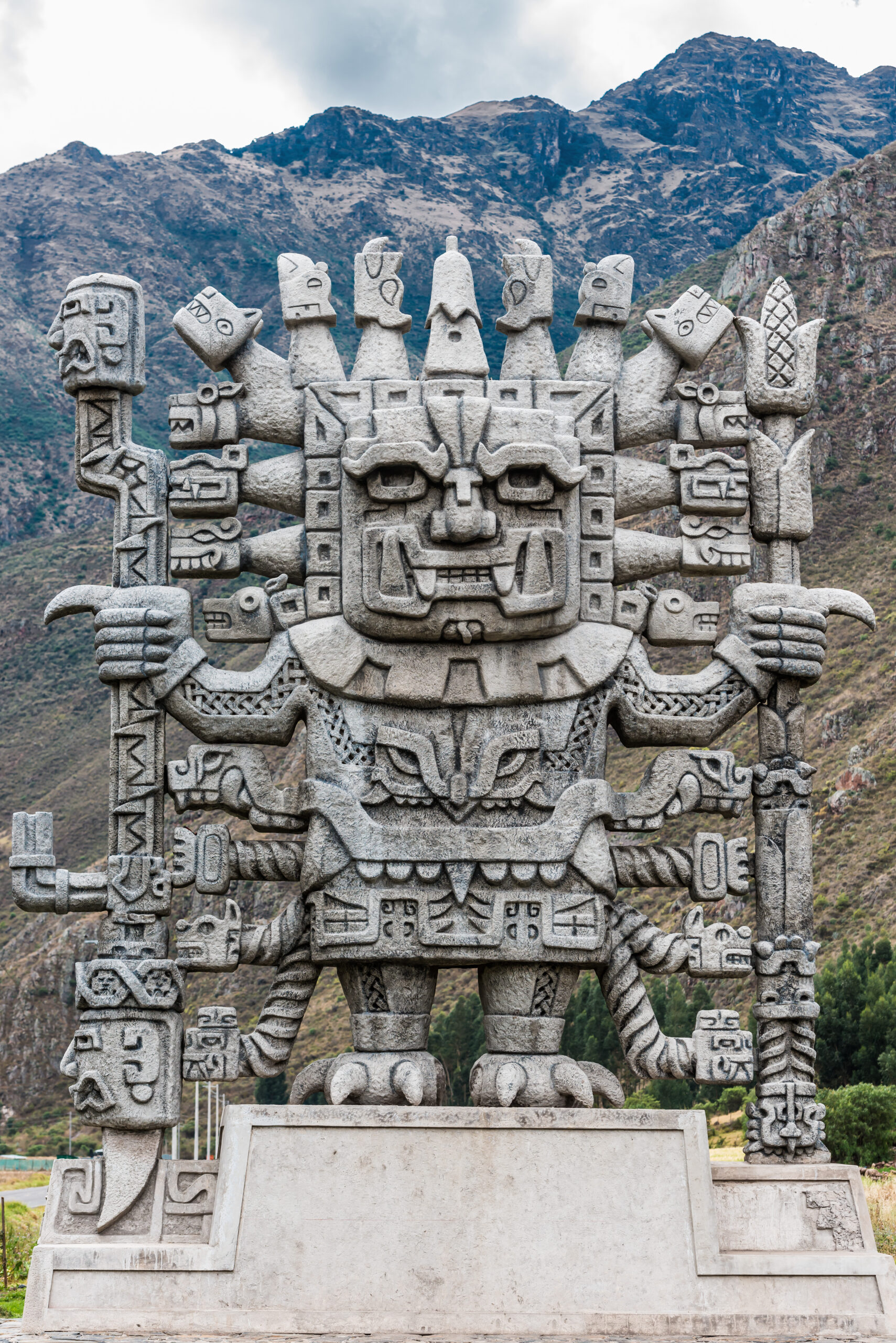 Wiracocha statue in Calca at the peruvian Andes on Cuzco Peru